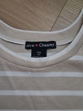 Love Chesley Beige & White Striped Ribbed Dress